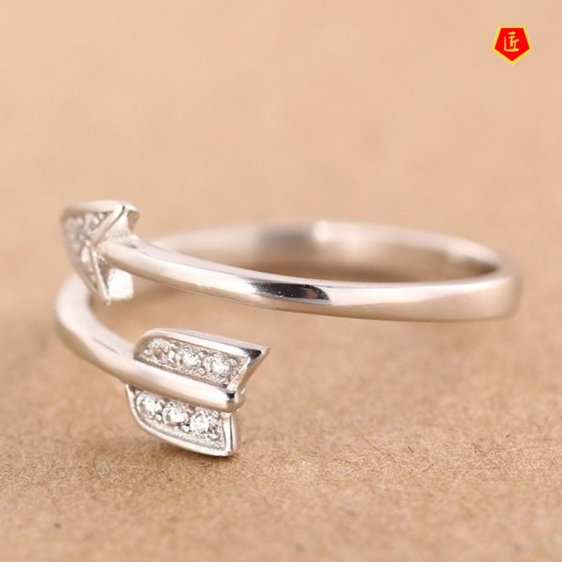 [Ready Stock]Creative Curved Arrow Ring S925 Silver Cute Fashion