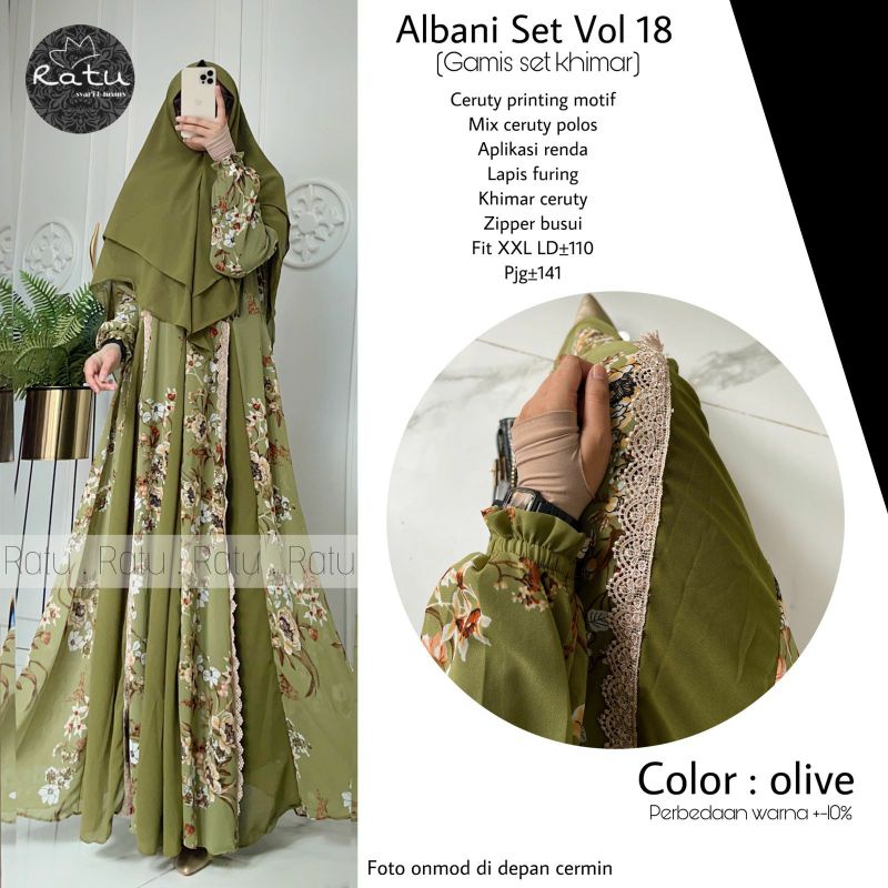 gamis syar'i Albani set Khimar vol 18 ORI by ratu