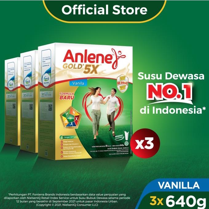 

(BISA COD) Anlene Gold 5X Susu Bubuk Vanila 3 x 640g-Tulang, Sendi & Otot BERMUTU Kode 1204