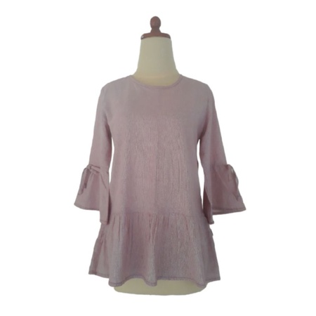 Baju Preloved Blouse Rampel Exit Wanita Motif Garis Warna Pink