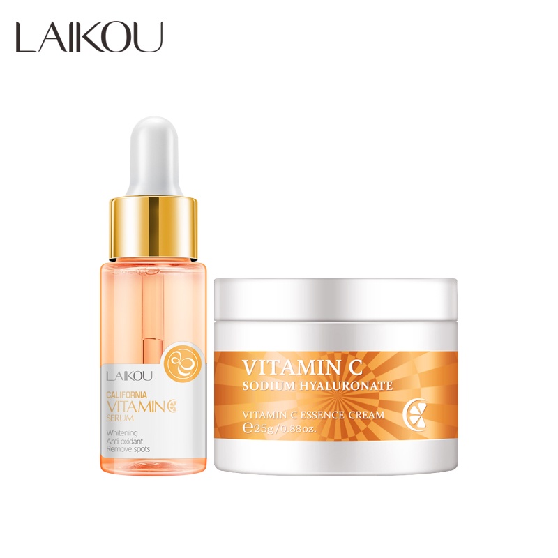 LAIKOU Vitamin C Krim Wajah Memudarkan Flek Hitam Serum Pemutih 2pcs