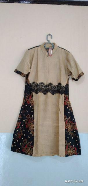 Couple Batik Wanita Dress Renda Anindya Katun Modern Motif Cewek Lolita Zipper Depan Premium