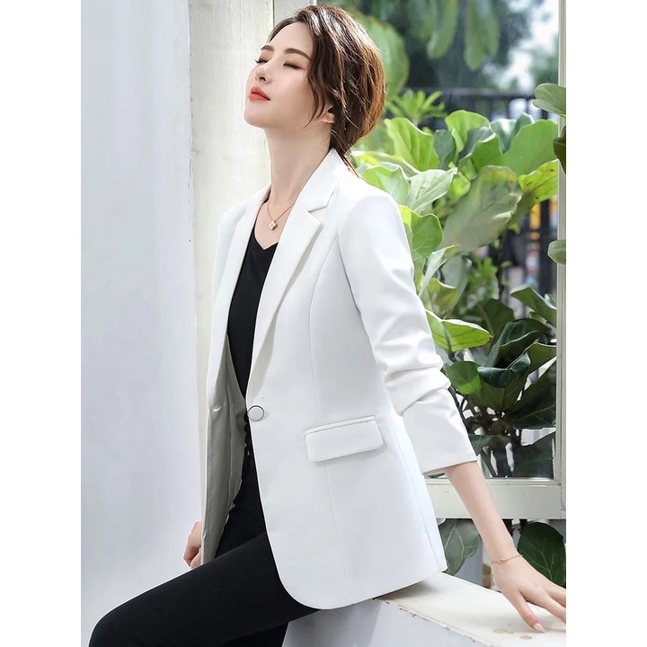 BLAZER KOREA WANITA SANTAI WARNA PUTIH - BLAZER KERJA WANITA WARNA PUTIH FORMAL SLIMFIT NIKAYU