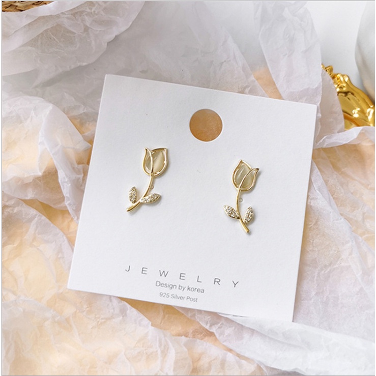 Anting Stud S925 Silver Needle Bentuk Bunga Tulip Untuk Wanita