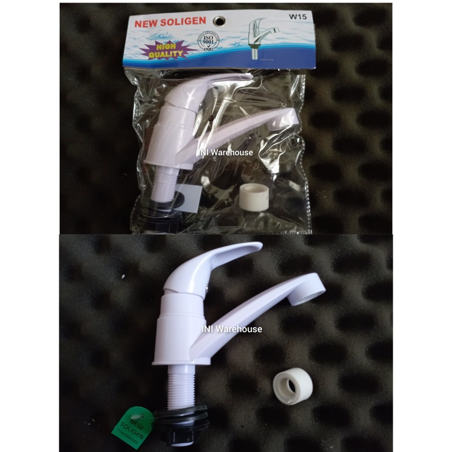 New Soligen W15 Kran Air Tanam Wastafel PVC Model Angkat Warna Putih