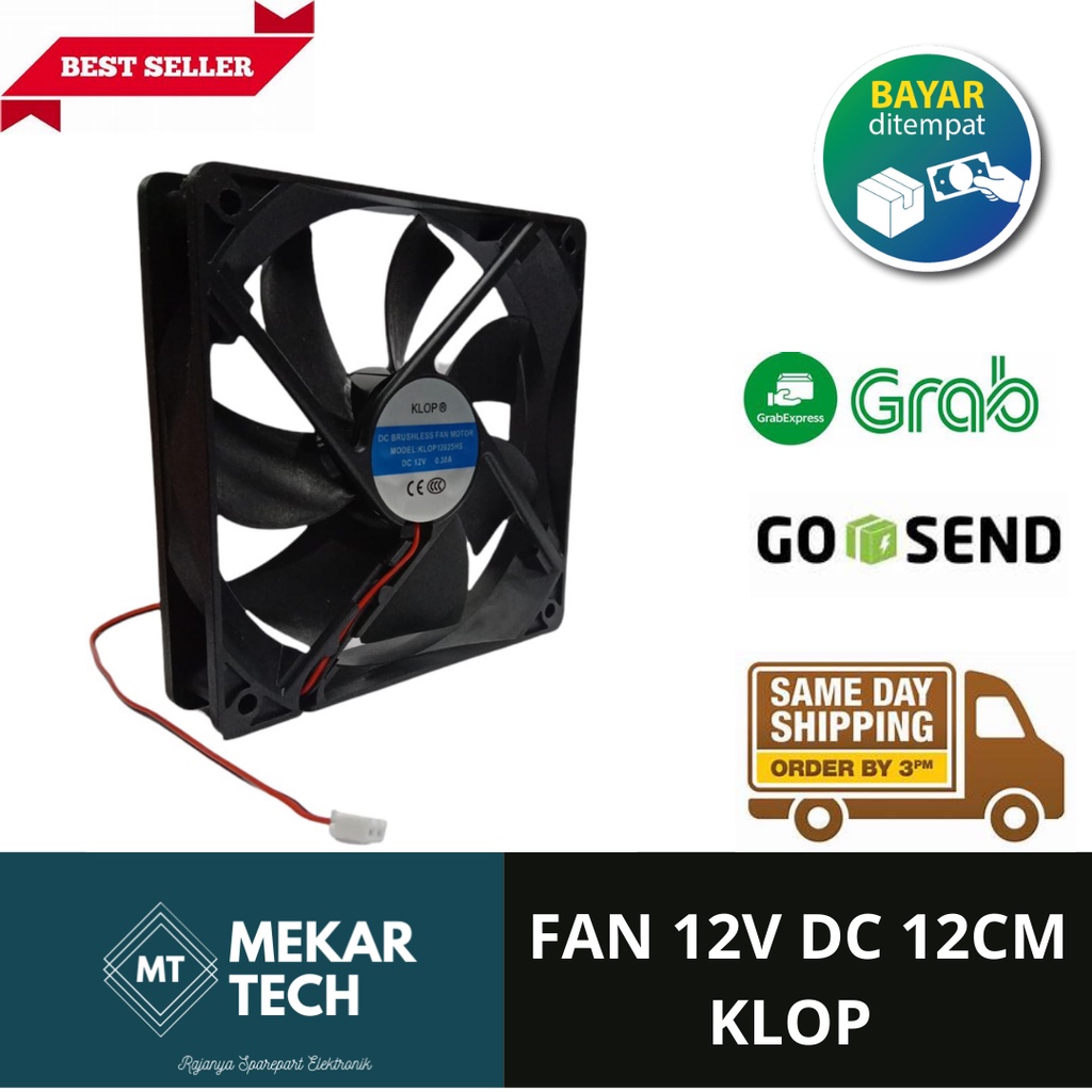 KIPAS FAN 12V 12CM DC KLOP HITAM FAN 12 CM X 12 CM