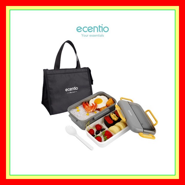 Kotak Bekal Makan Anak Anti Tumpah Wadah Makanan Lunch Box Single Laye Ecentio 1.1L Tempat Makan Set