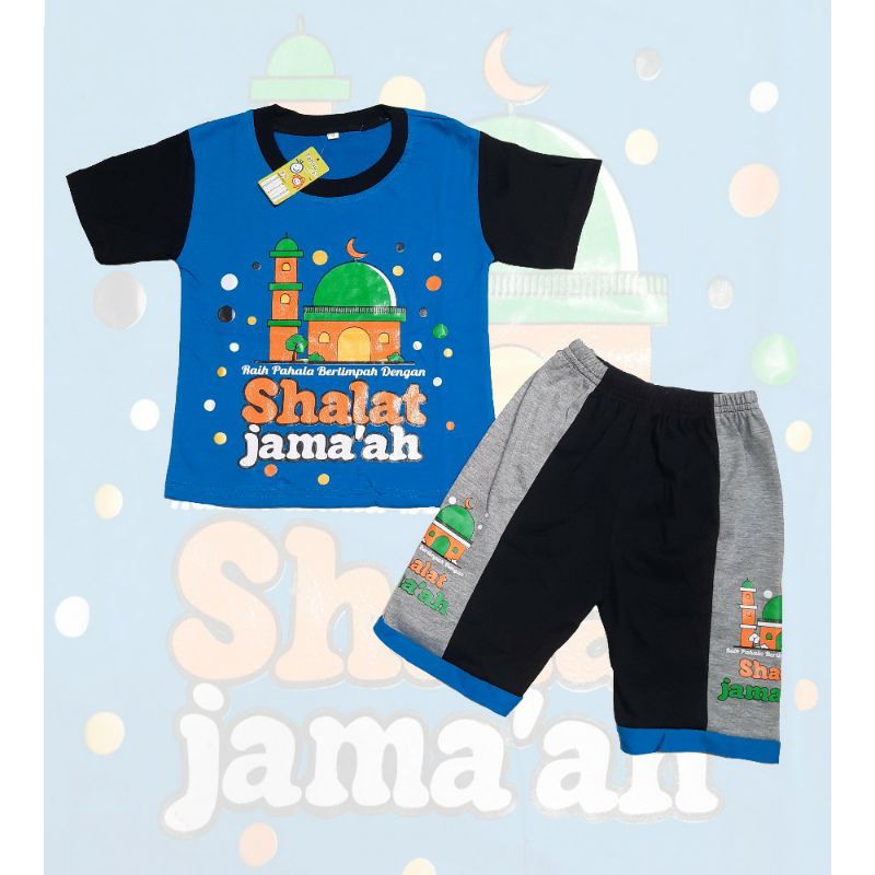 sedang tren setelan kaos anak motif masjid 1-7 tahun