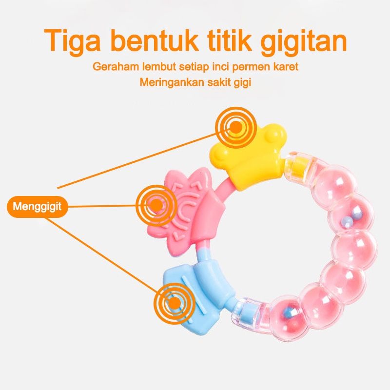 Teether Bayi Kerincingan Bulat / Mainan Rattle Genggam Kerincingan Bayi / Gigitan Bayi