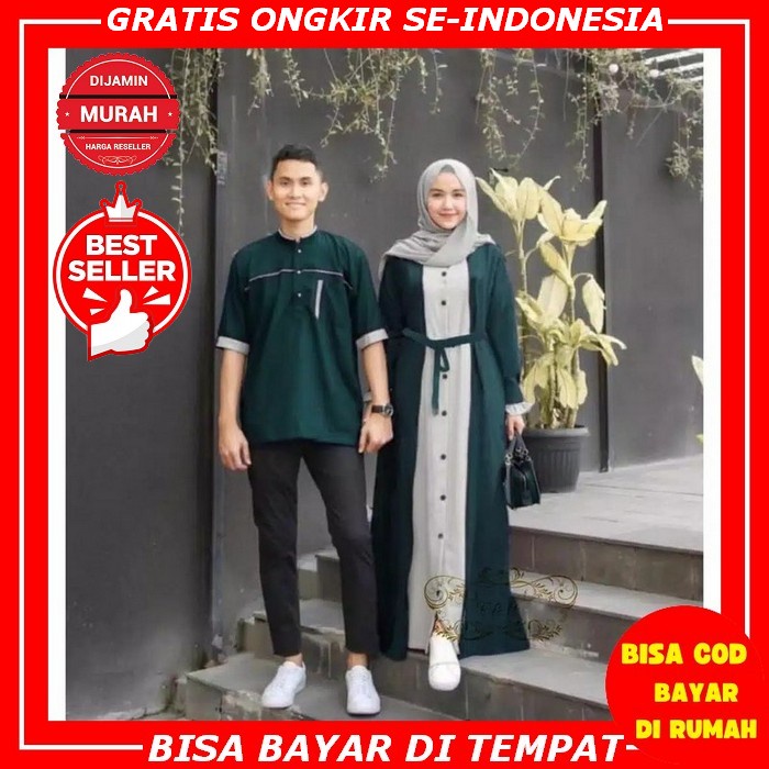 Aninda Couple, Baju Gamis & Kemeja Couple Pasangan Dewasa One Set Baju Lebaran Couple Pasangan Terba