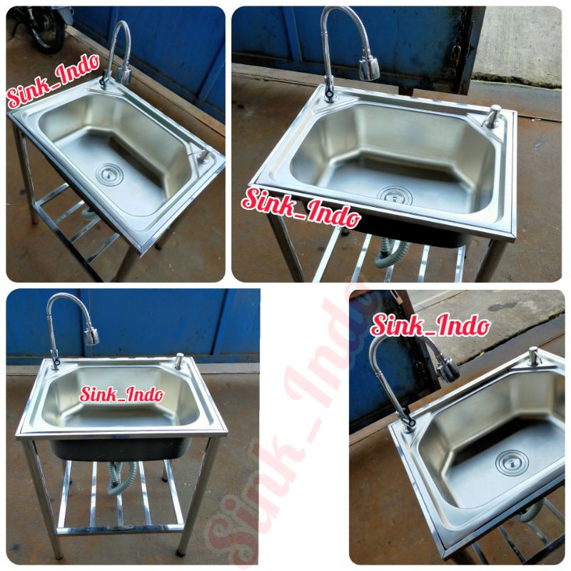 PAKET KOMPLIT Bak Cuci Piring Portable 60 x 45 Wastafel Set kitchen Sink kaki Rak kran ukuran 60 x 4