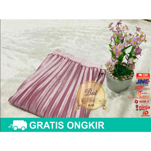 Rok Bludru Velvet Panjang Plisket Premium-7