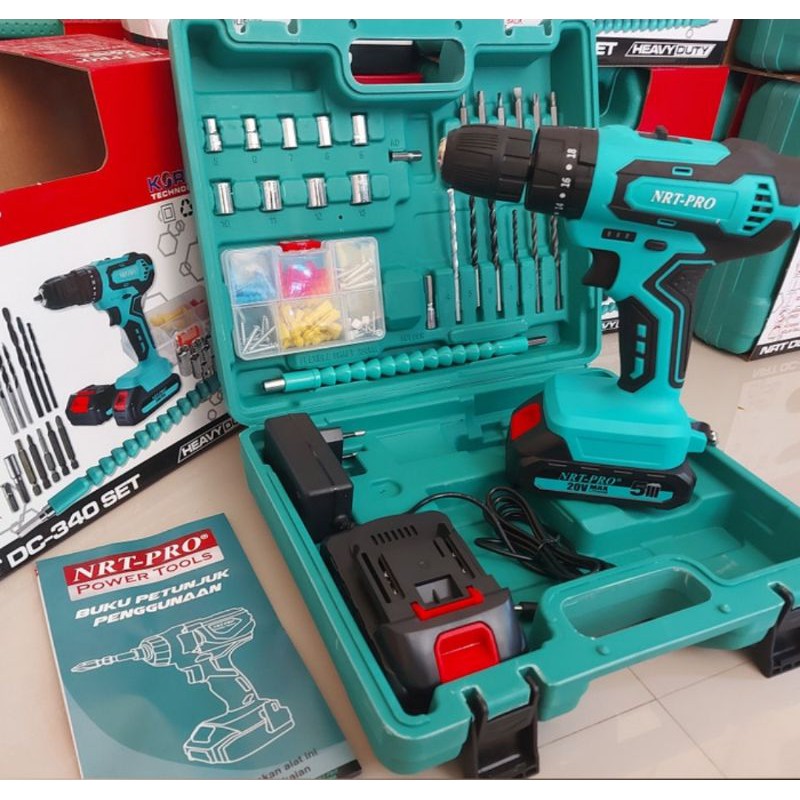 NRT PRO DC340 Bor cordless drill batre 20V set tanpa kabel bor batrei DC 340