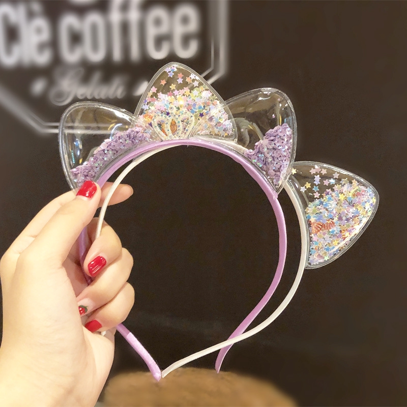 Fashion Cartooon Glitter Telinga Kucing Bando Pasir Hisap Payet Rambut Hoops Bayi Perempuan Hairband Lucu Hiasan Kepala Anak Mahkota Hiasan Kepala Putri Aksesoris Rambut