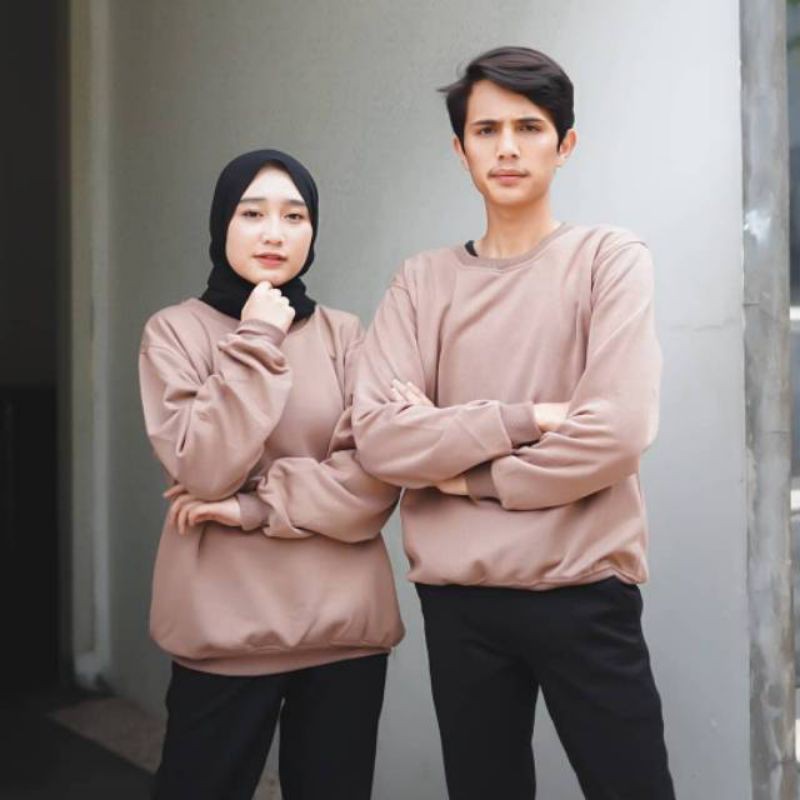 Basic Sweater Polos Fleece Unisex-Moca
