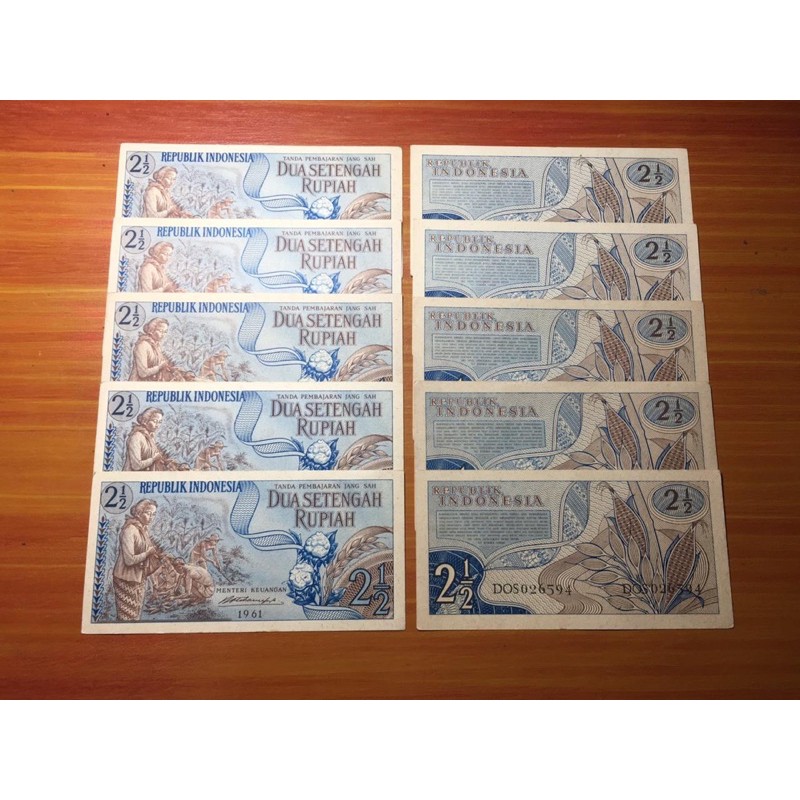 Uang Kuno 2 Setengah Rupiah Sandang Pangan 10 Lembar UNC borongan