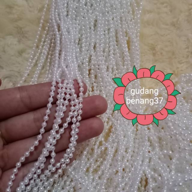 Mutiara renteng tali P putih 3 mm