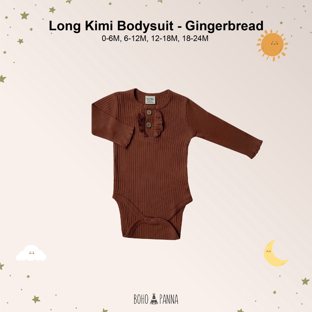Bohopanna Long Kimi Bodysuit GIngerbread 18-24m/Bohobaby Jumper Anak Bayi Onesie Ruffle Lengan Panja