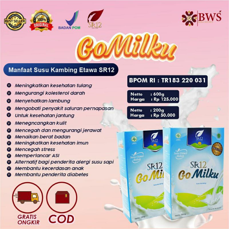 

SR12 BATAM/KHUSUS BATAM/Susu Kambing Etawa Bubuk GOMILKU SR12 GO MILKU BPOM Plus Madu Daun Kelor Ikan Gabus