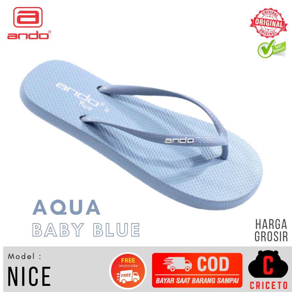Sandal Jepit Wanita Basic ANDO NICE Aneka Warna Size 36-40 Grosir-Aqua