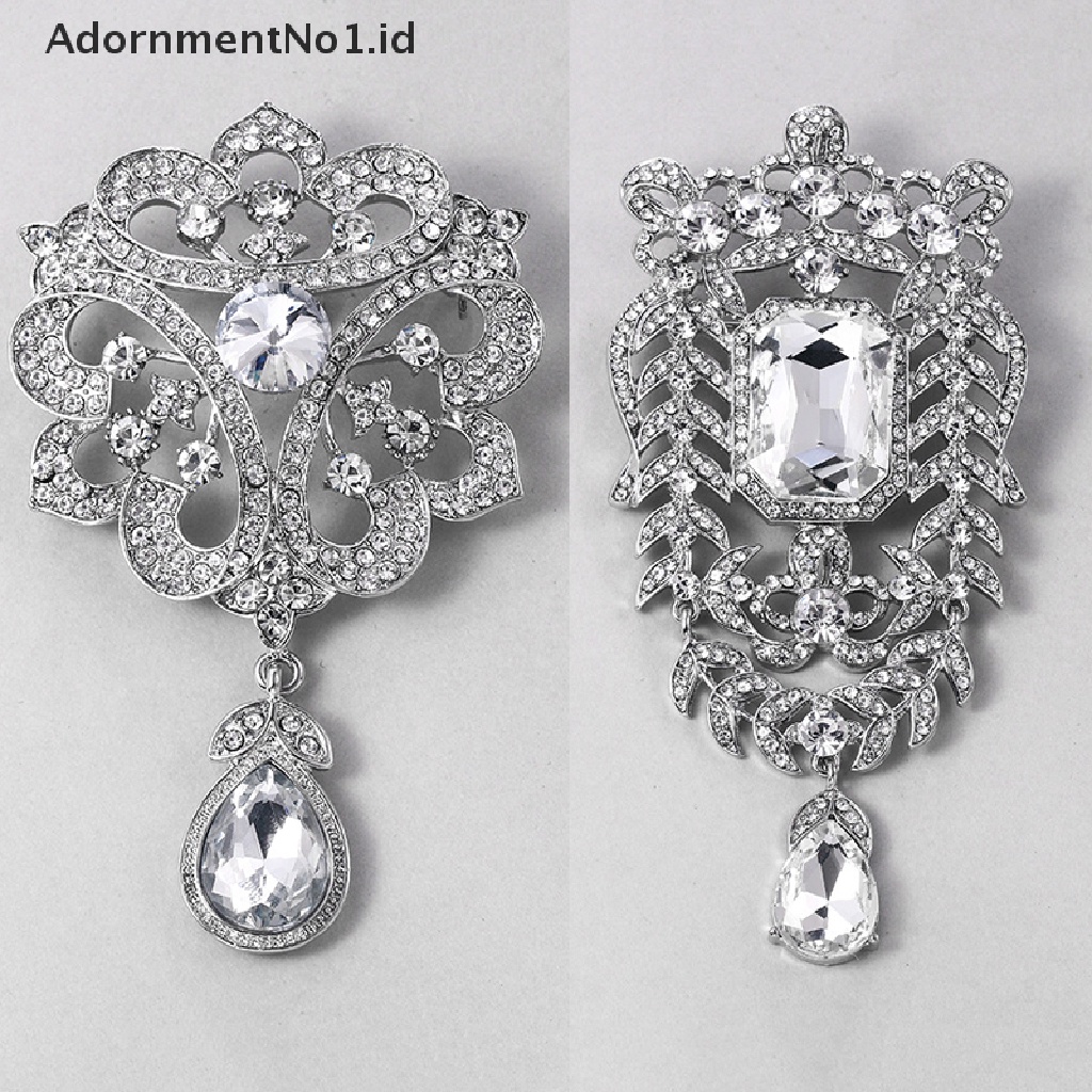 (AdornmentNo1) Bros / Pin Vintage Bentuk Tetesan Air Aksen Kristal + Berlian Imitasi Untuk Wanita / Pesta Pernikahan