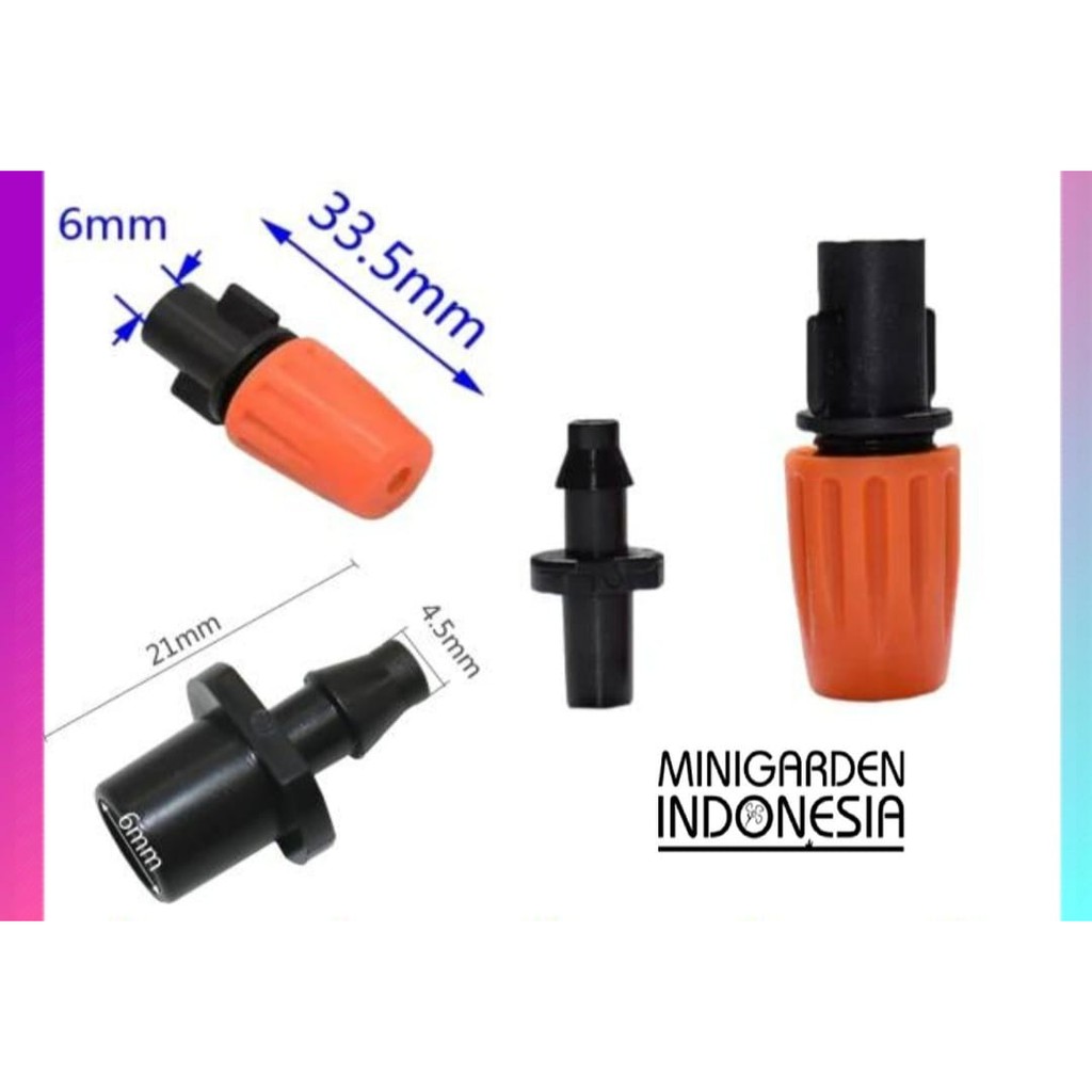 FOGGER SPRAYER KABUT ORANGE + KONEKTOR JOINER 7MM fitting 1 way mist nozzle sprinkler siram taman