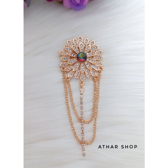 bros bunga rantai juntai bross kebaya/bros jas/brooch hijab import premium/ bros jilbab murah-Gold dimensi