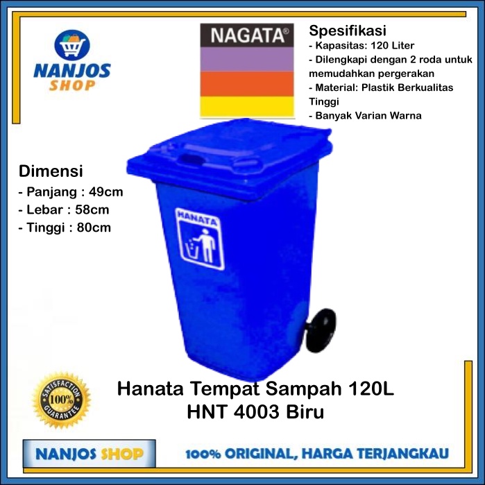 Hanata Tong Tempat Sampah Dustbin Roda Gerobak Hnt4003 120 Liter Biru