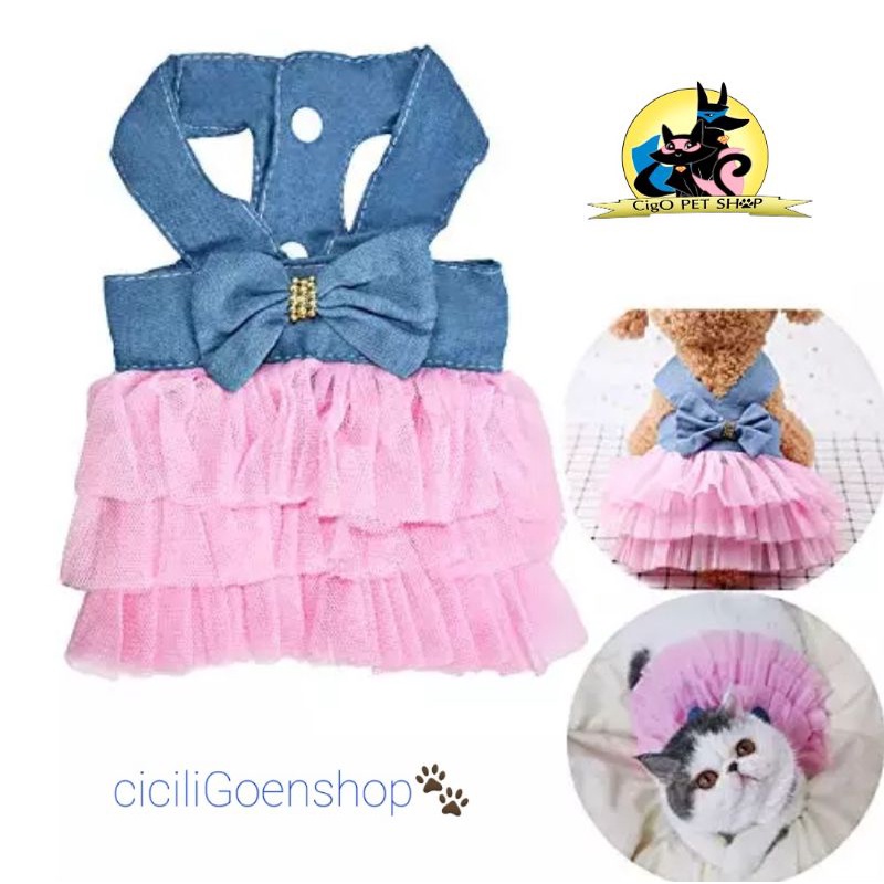 Baju dress pita gaun tutu anjing kucing puppy princess lucu elegant balerina