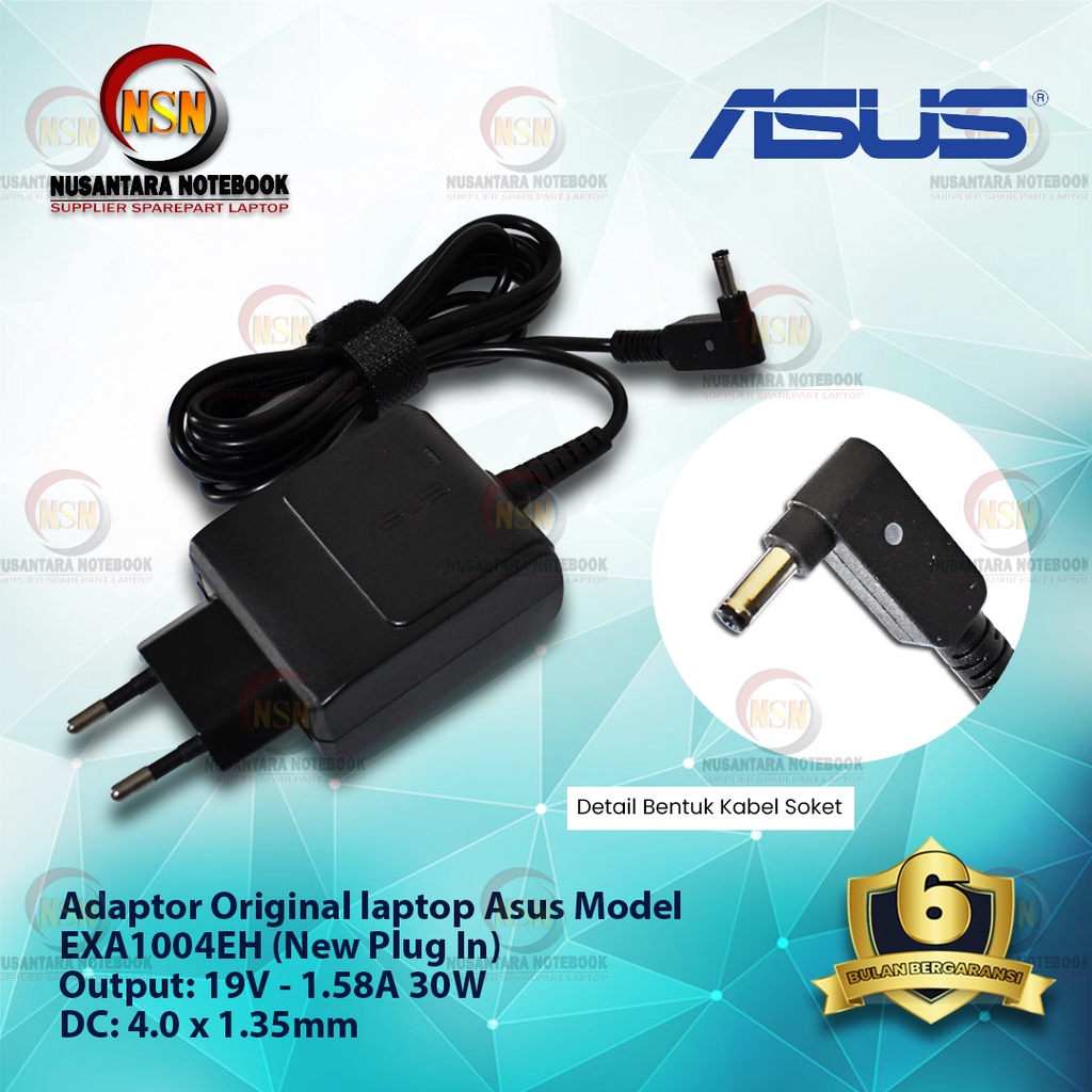 Adaptor Charger Asus 19V-1.58A 30W DC 4.0 X1.35mm New Plug In Original