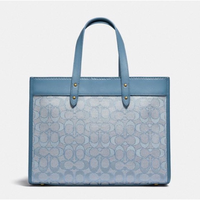 Coach Field Tote 30 In Signature Jacquard (C3282) Light Blue/Chambray