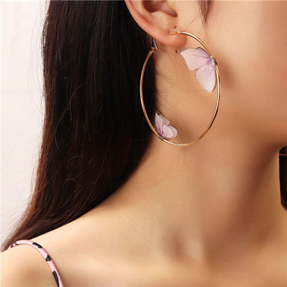 Preva Double Butterfly Hoop Earrings Pesta Hadiah Ulang Tahun Hoop Emas Elegan Indah Wanita Gadis Multicolor