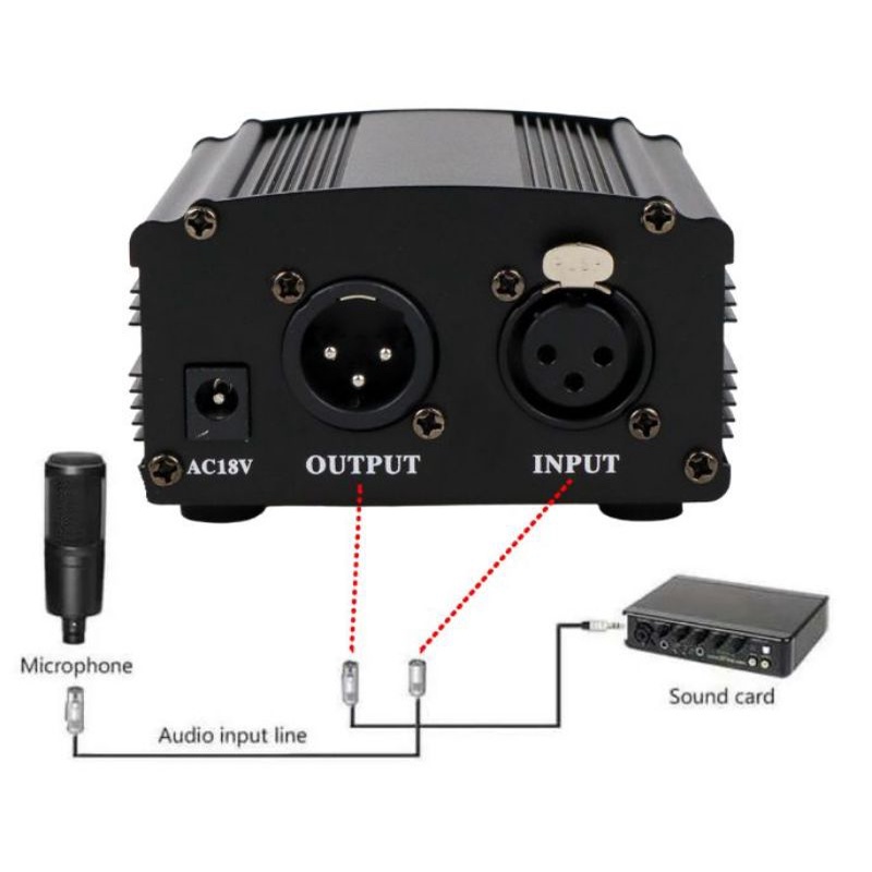 Taffstudio Phantom Power Microphone 1 Channel 48V Supply for Condenser Microphone