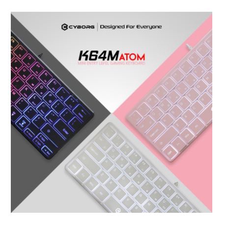 Keyboard mini gaming cyborg membrane wired usb 2.0 tkl 60% 64 keys rainbow k64m atom