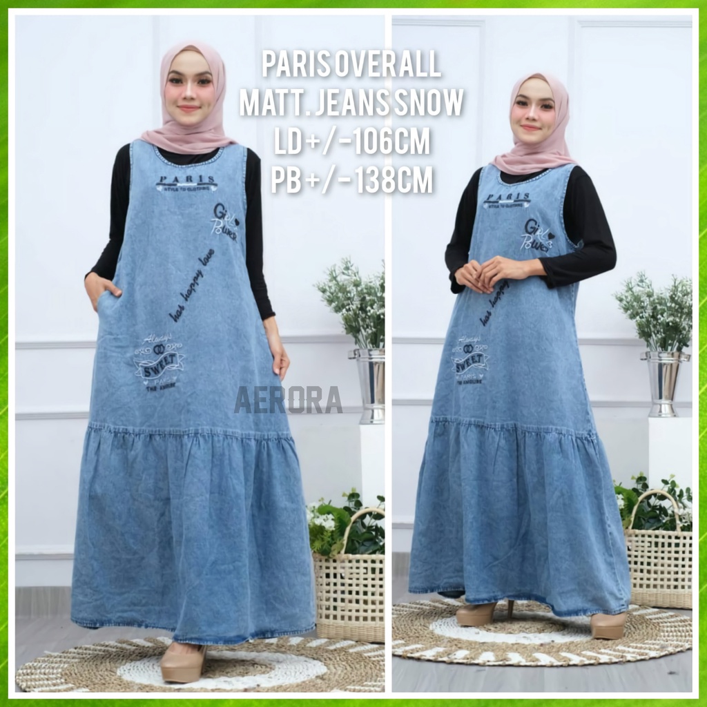 Baju Kodok Overall Dress Jeans Wanita Motif Bordir Unik Halus Premium Ld 110 P 130 Paris Overall Allsize