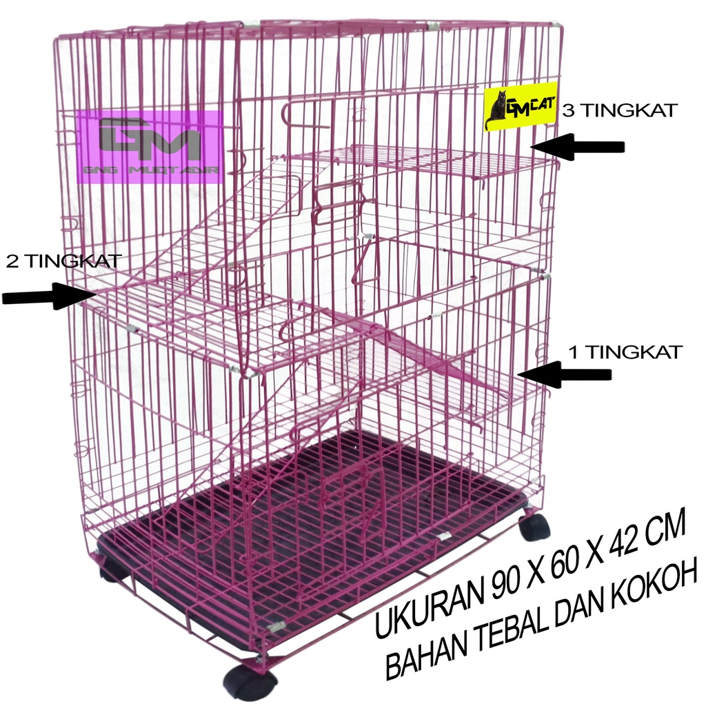 Kandang Hewan Lipat 3 (tiga) Tingkat Ukuran 90 x 60 x 42 cm Besar Kuat dan Kokoh