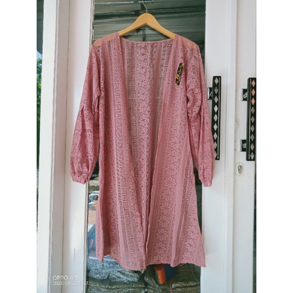 Kardigan brukat/promo long outer brukat/outer cardy wanita-Dusty pink 2