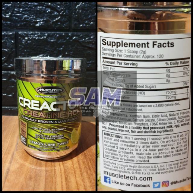 Suplemen Fitness MUSCLETECH Creactor Creatine HCL 120 serving Malang
