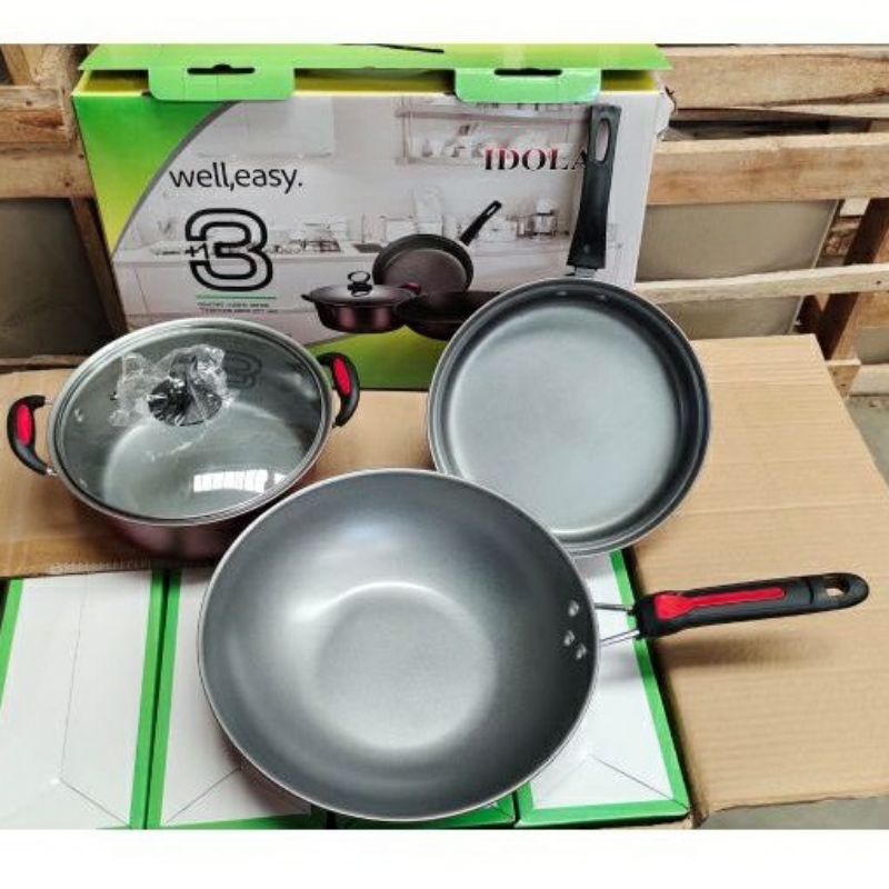 Panci Set Cookware Set  Panci Set 3pcs Serbaguna Anti Lengket