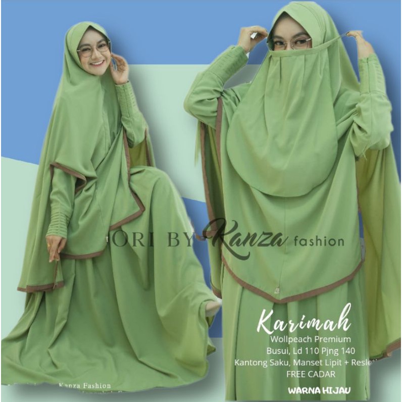 Karimah Syar'i Ori Khanza -  Set Gamis Khimar Belah Samping Free Cadar
