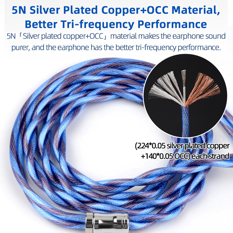Nicehck Blueisland 5n Litz Occ Kabel Earphone Lapis Silver 3.5 / 2.5 / 4.4mm Mmcx / Qdc / 2pin