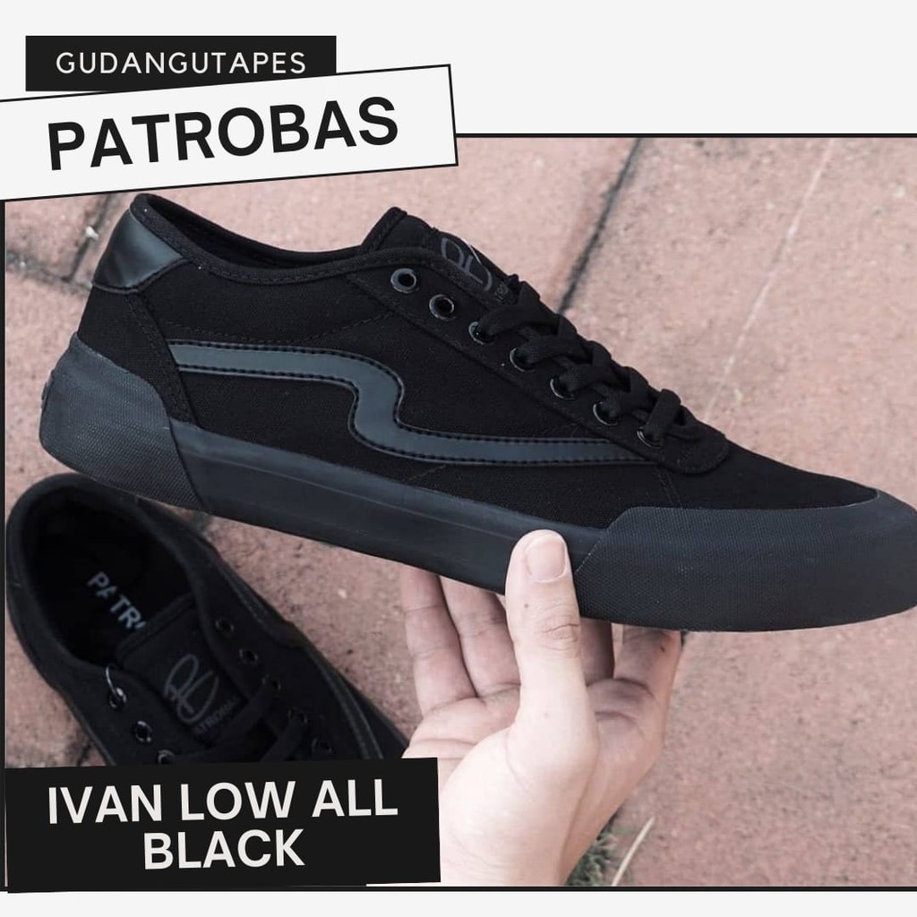 SEPATU PATROBAS IVAN ORI 100% (SNEAKERS WANITA PRIA) LOW ALL BLACK