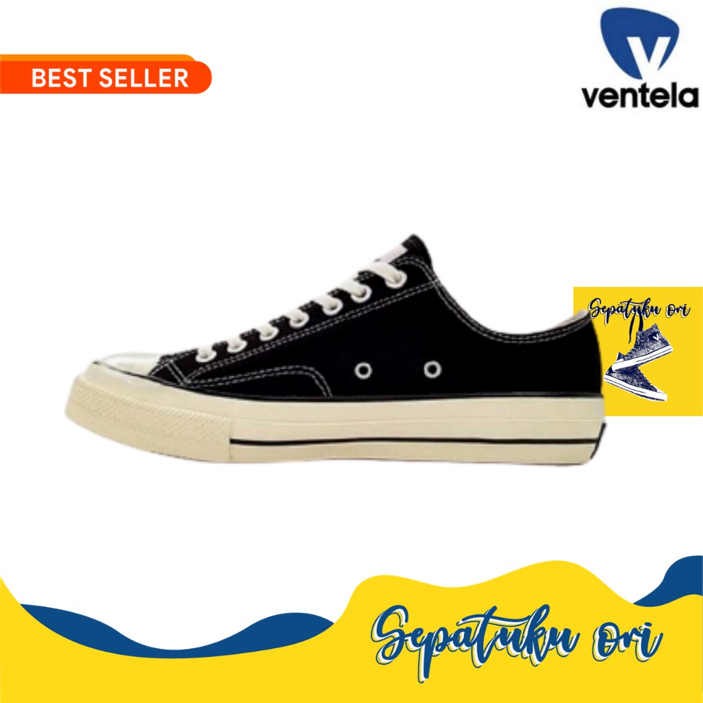 Sepatu Ventela BTS 70s Low Black Natural Black White Original | Sepatu Sekolah Hitam Sneakers Casual