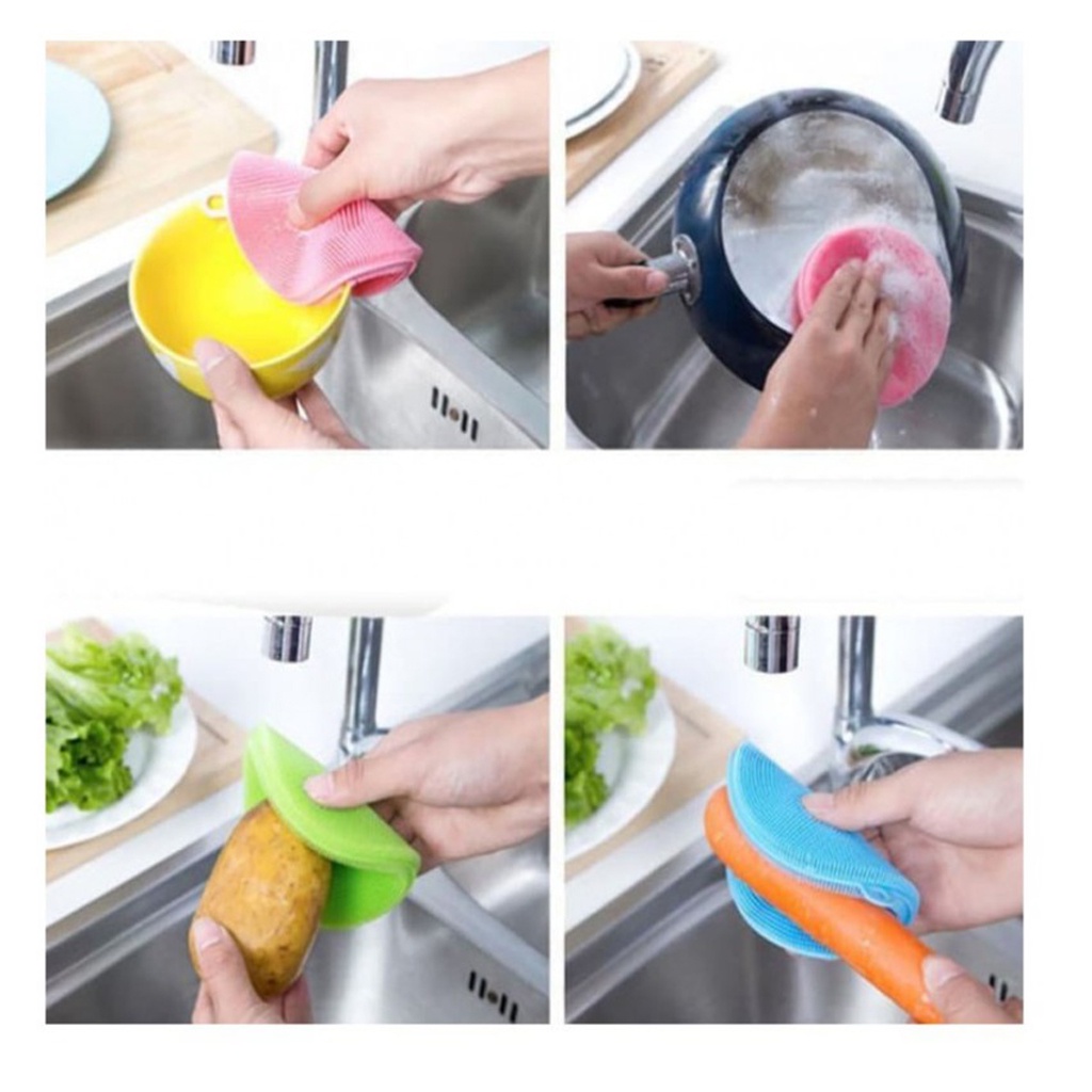 BRGUNIK Spons Cuci Piring Silikon Serbaguna Spon Sponge Silicone Busa Alat Dishwashing Sikat Bulat Warna R668