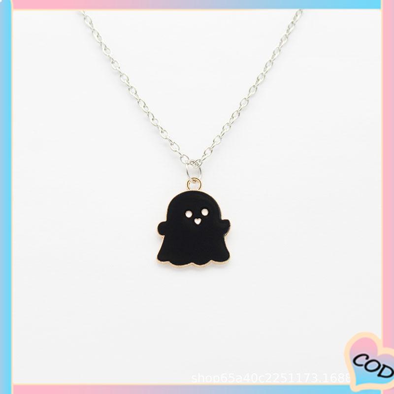 COD❤️ Kartun Hantu Kalung Liontin Aksesoris Pasangan Rantai Sweater Hadiah Halloween-A.one