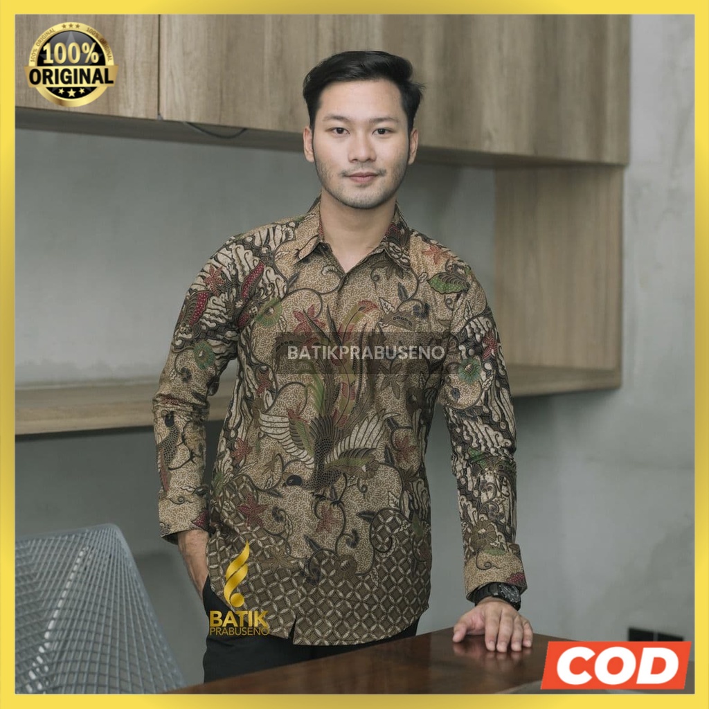 PRABUSENO Original 100% Katun Batik Pria Printing ZAKARIA Slimfit Lengan Panjang Lapis Furing Premiu
