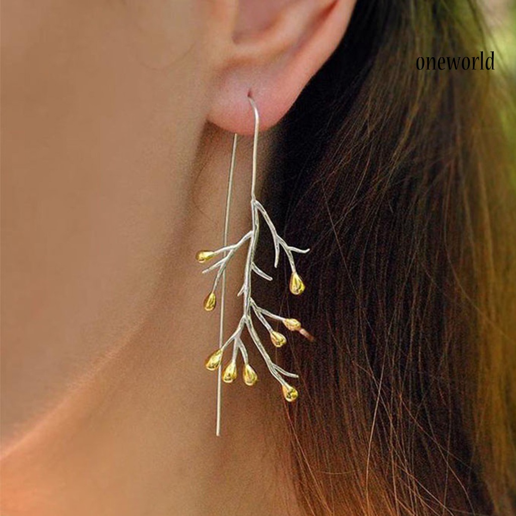 OW@ 1 Pair Ear Line Earrings Branches Shape Elegant Women All Match Long Drop Earrings for Dating