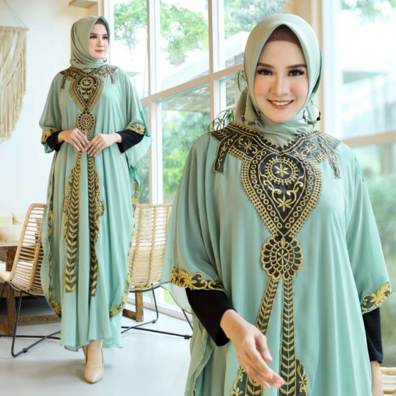 Kaftan Wanita Lidia - Bahan Ceruty Babydoll - Kaftan Terbaru - Kaftan  Wanita Kekinian - Kaftan Kond