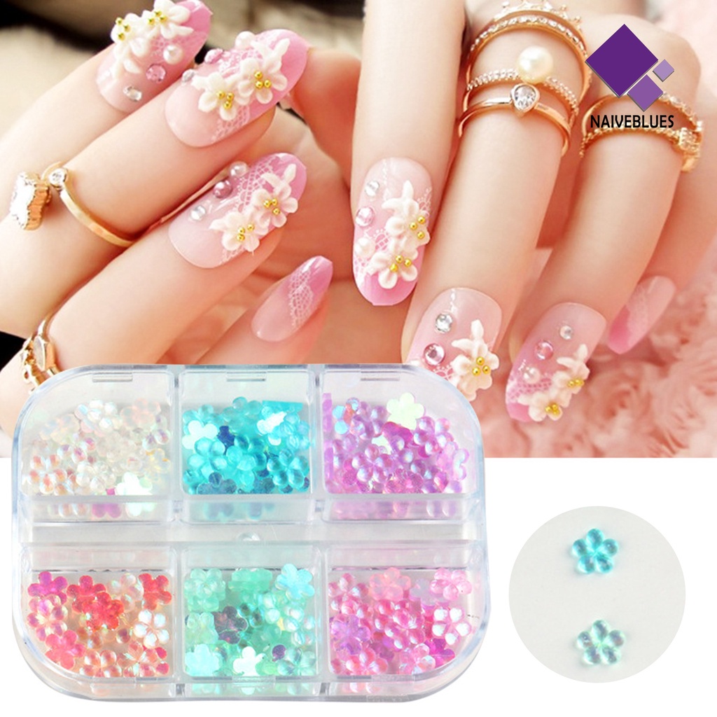 Naiveblue &gt; 6 Sekat / Kotak Bunga Kecil Ringan Dengan Bola Baja Untuk Dekorasi Nail Art Wanita