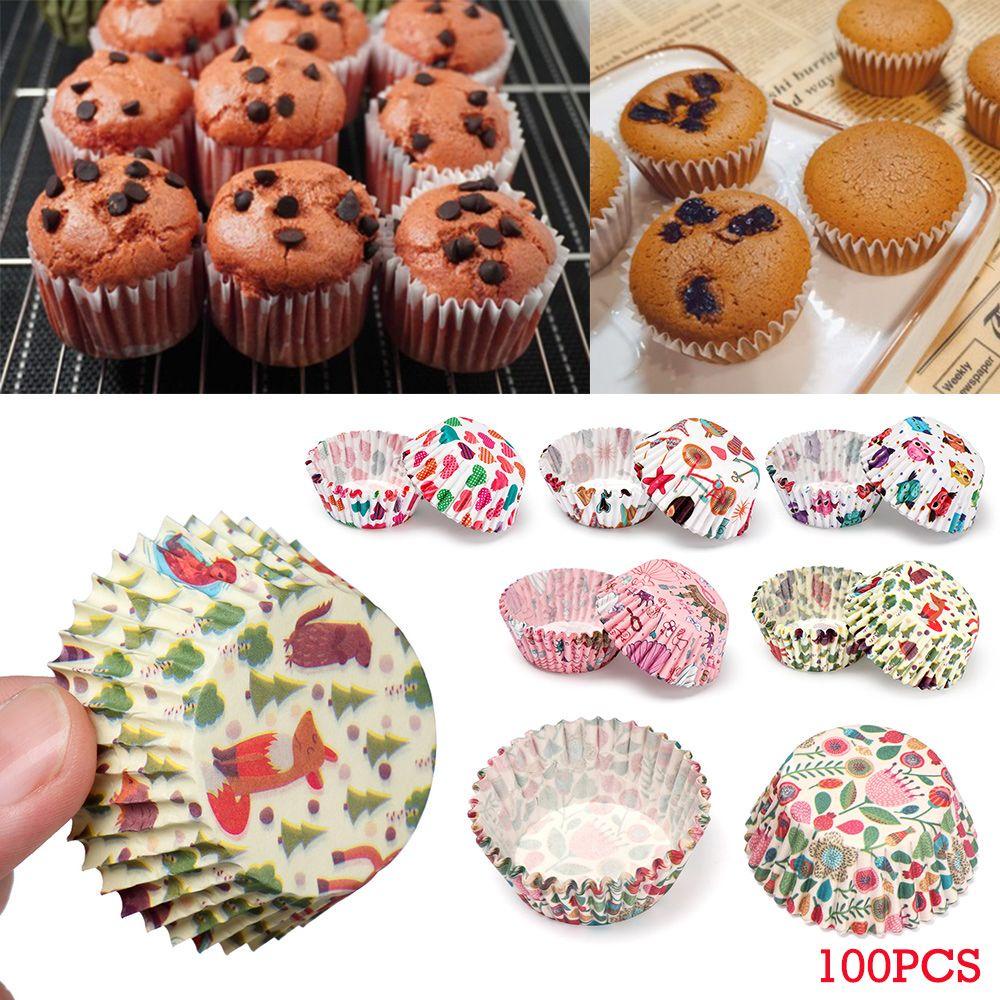 Solighter 100PCS / Set Kertas Cupcake Motif Bunga Untuk Perlengkapan Dapur